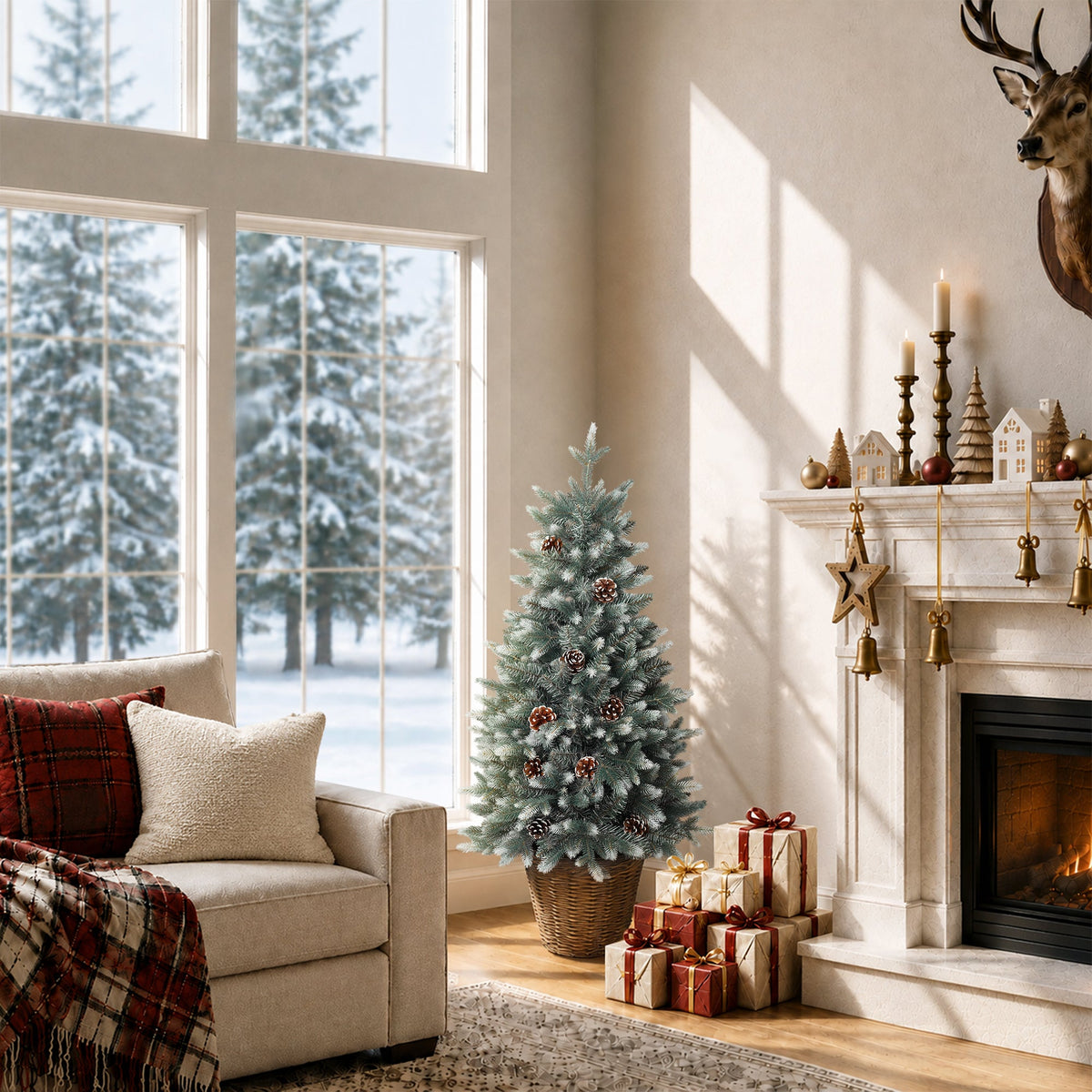 Snow-kissed artificial Christmas tree