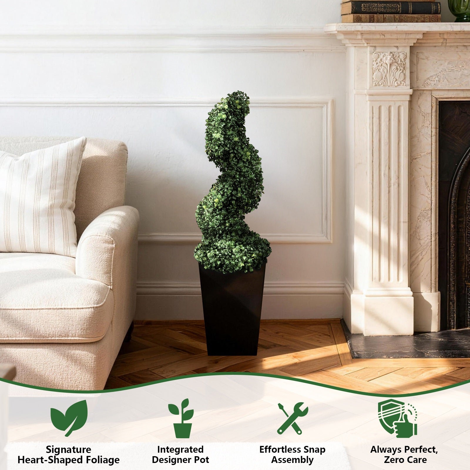 2'-3'-4' Artificial Milan Grass Spiral Topiary Tree With Black Pot