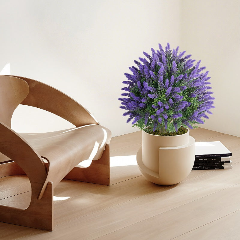 Realistic artificial lavender plant with purple flowers creating a calming natural home decor style