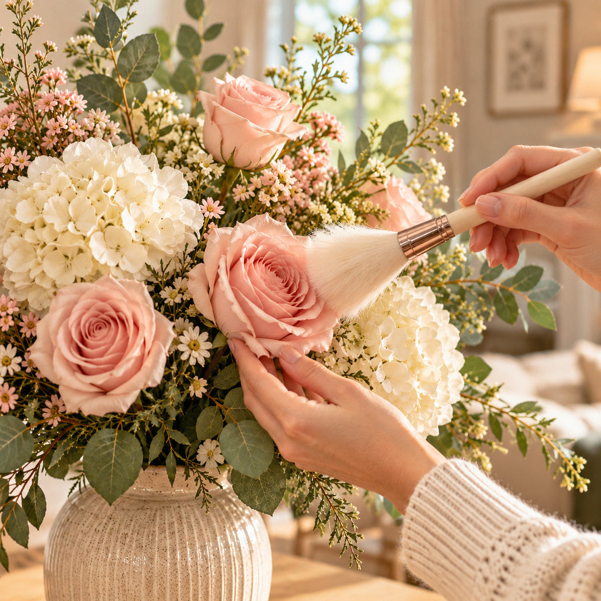 Dusting artificial roses