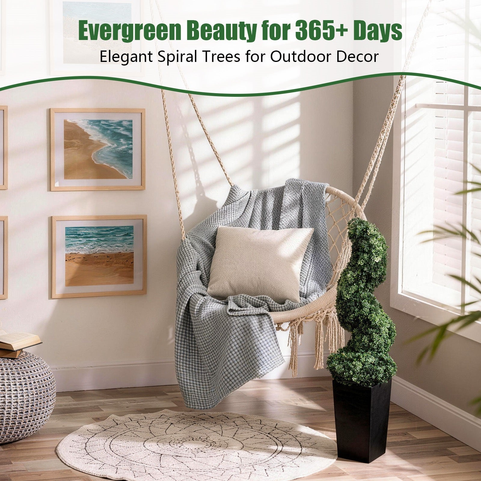 2'-3'-4' Artificial Milan Grass Spiral Topiary Tree With Black Pot