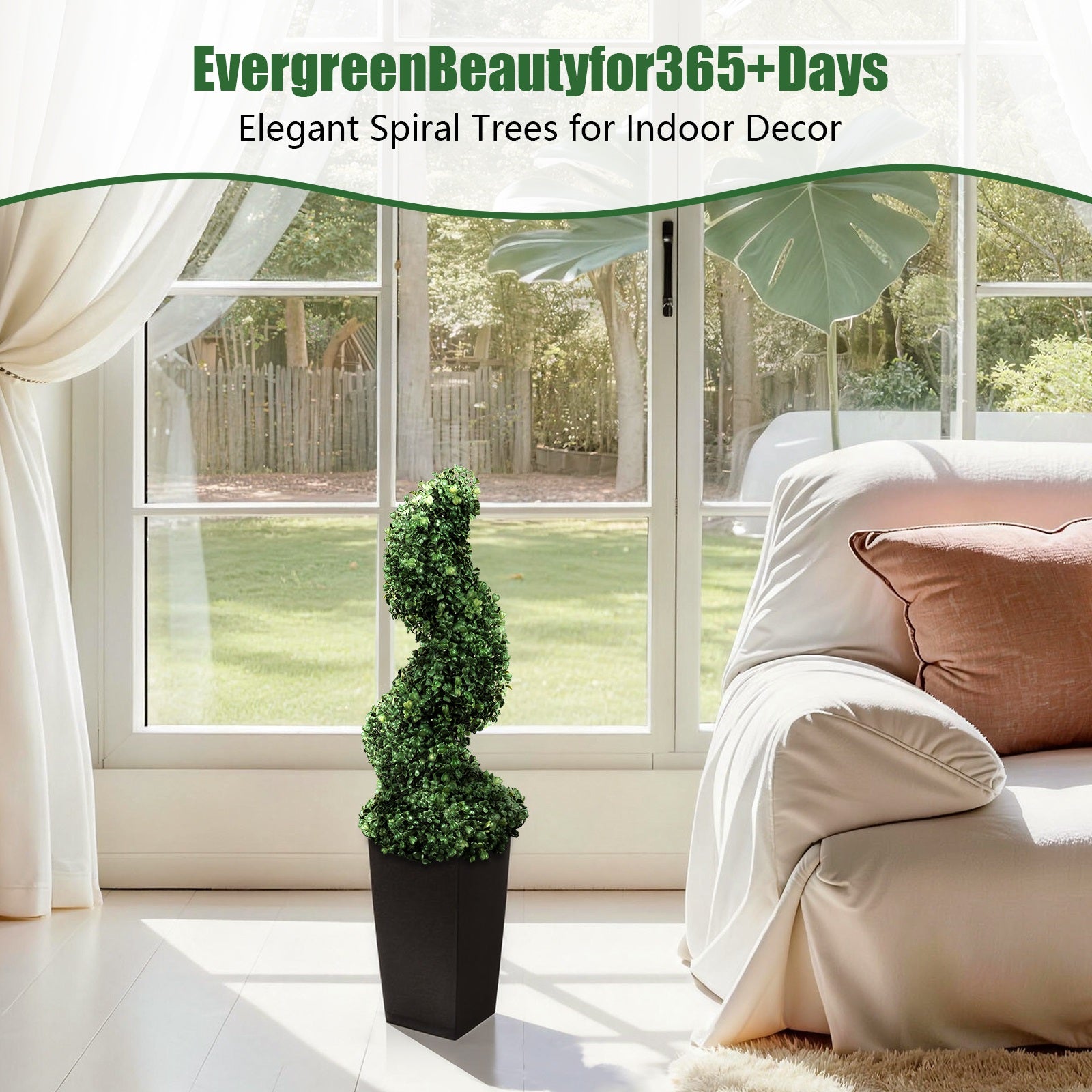 2'-3'-4' Artificial Milan Grass Spiral Topiary Tree With Black Pot