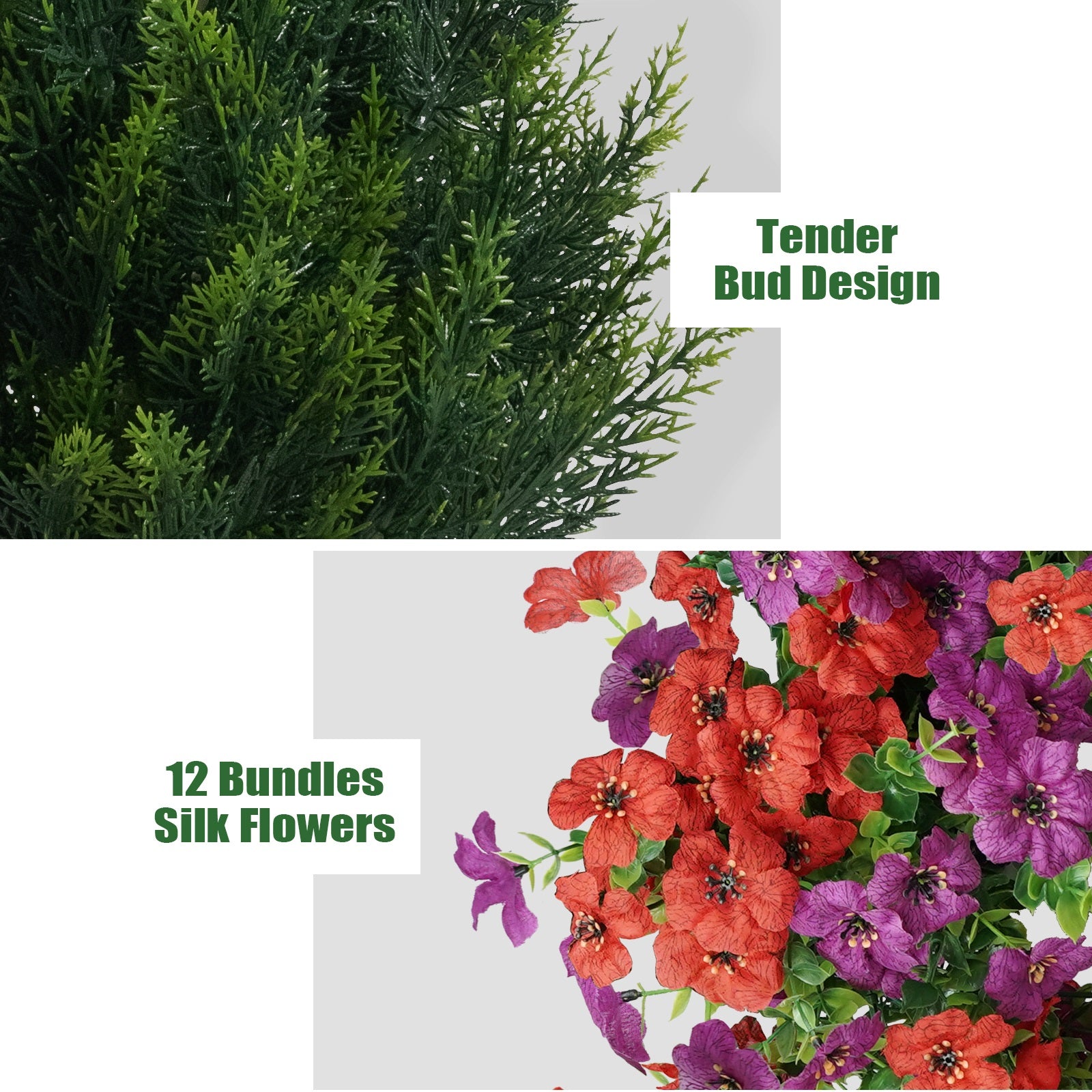 3'-4'-5' Artificial Topiary Cedar Trees  With 12 DIY Bundles Faux Silk Flowers
