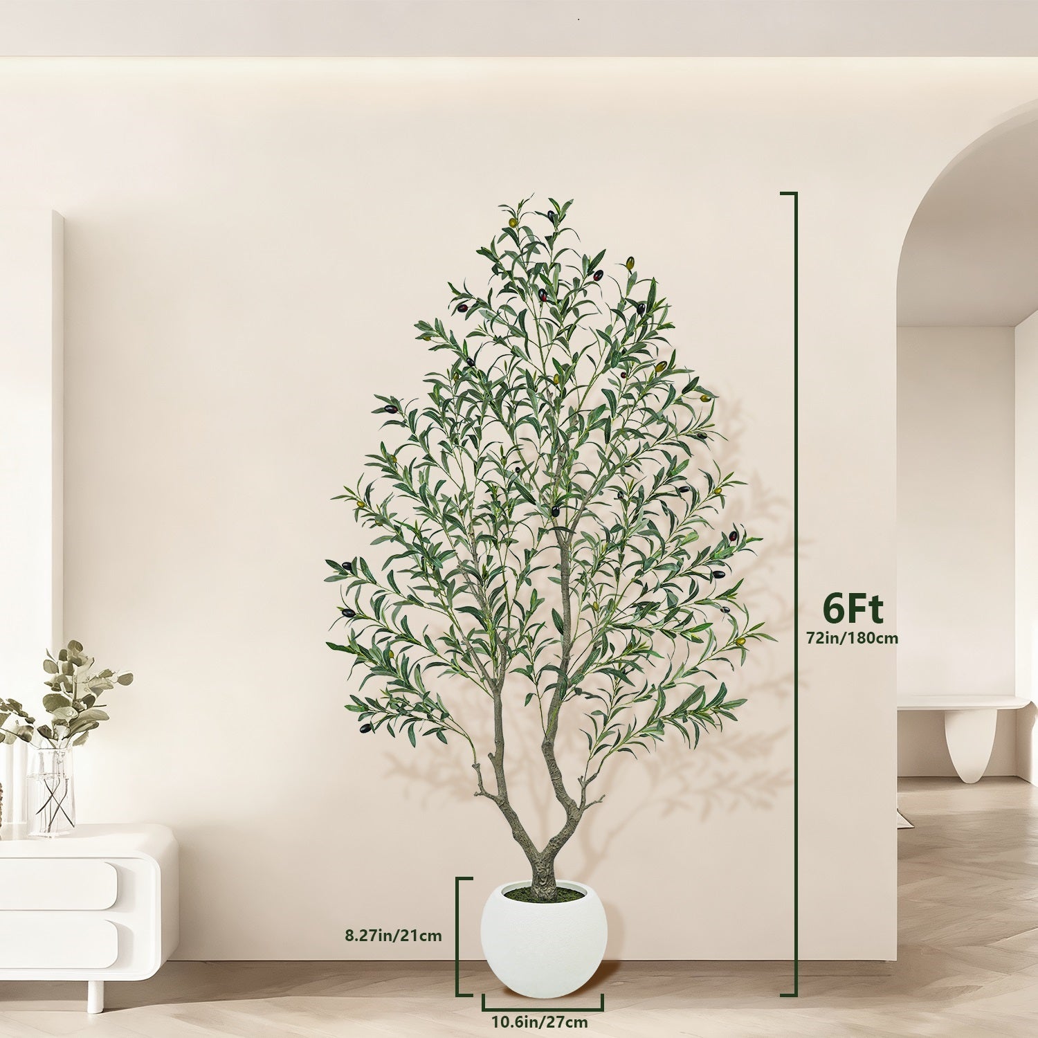 Potted plant with measurement indicators against a neutral wall.