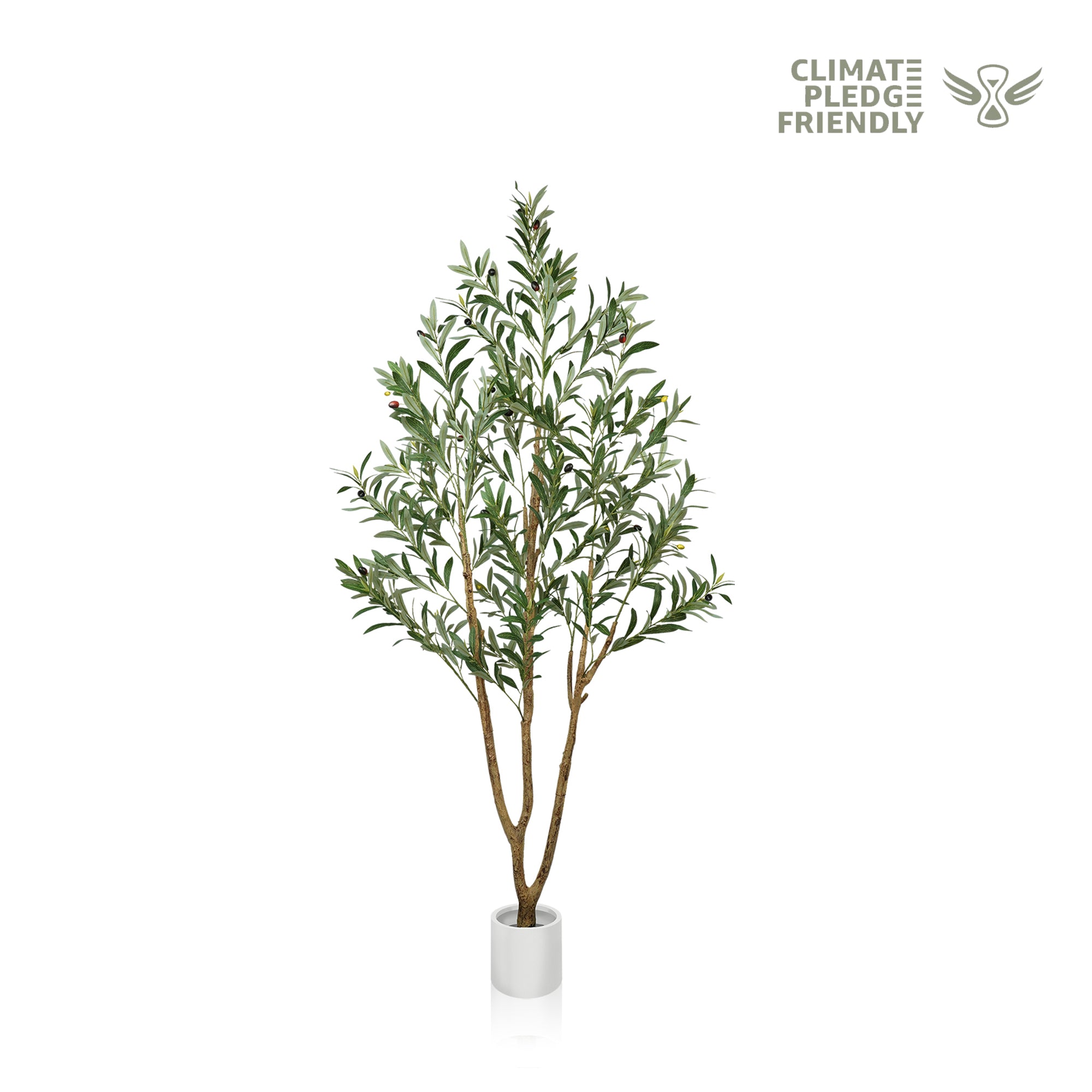 Realistic artificial olive tree with dark green leaves in a minimalist white pot