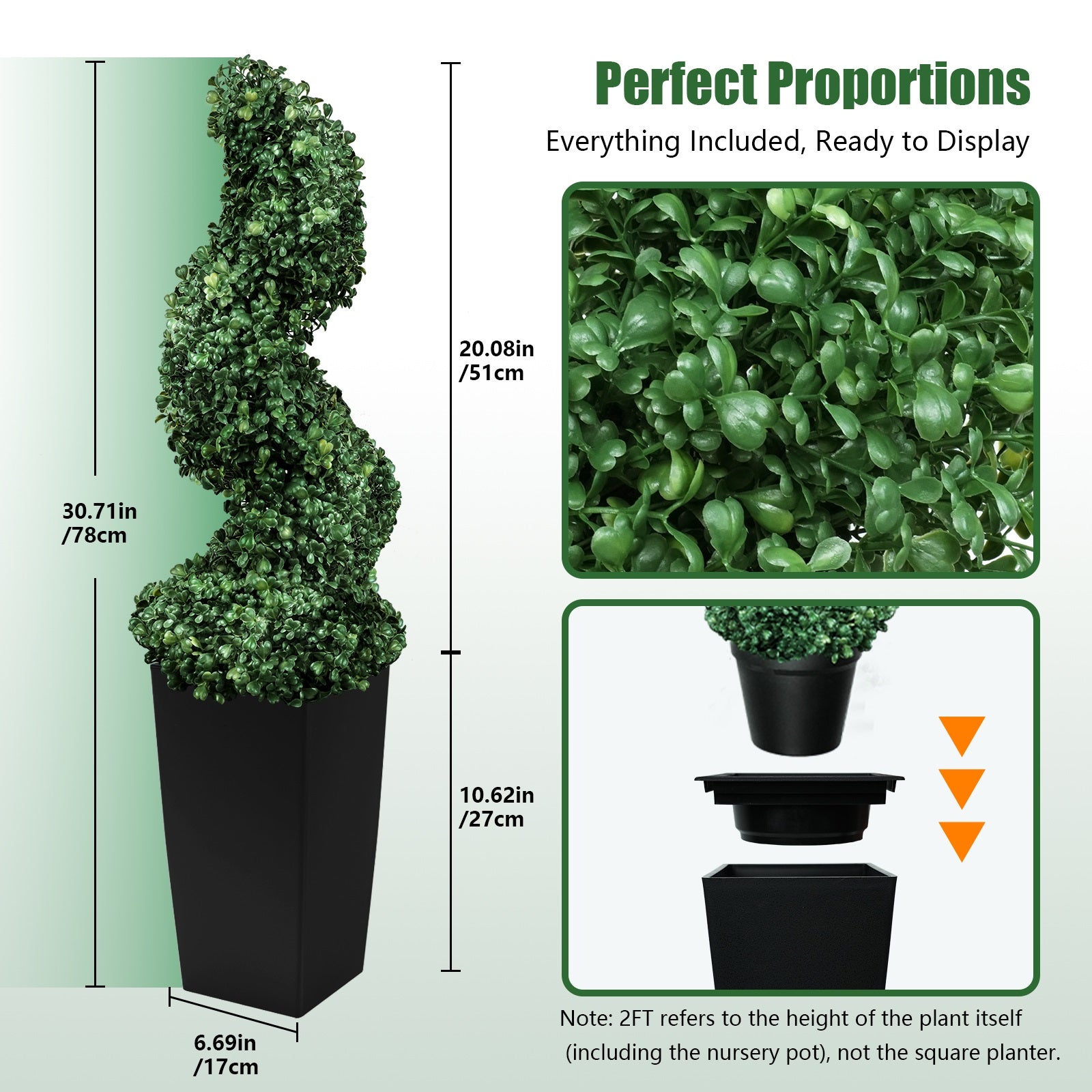 2'-3'-4' Artificial Milan Grass Spiral Topiary Tree With Black Pot