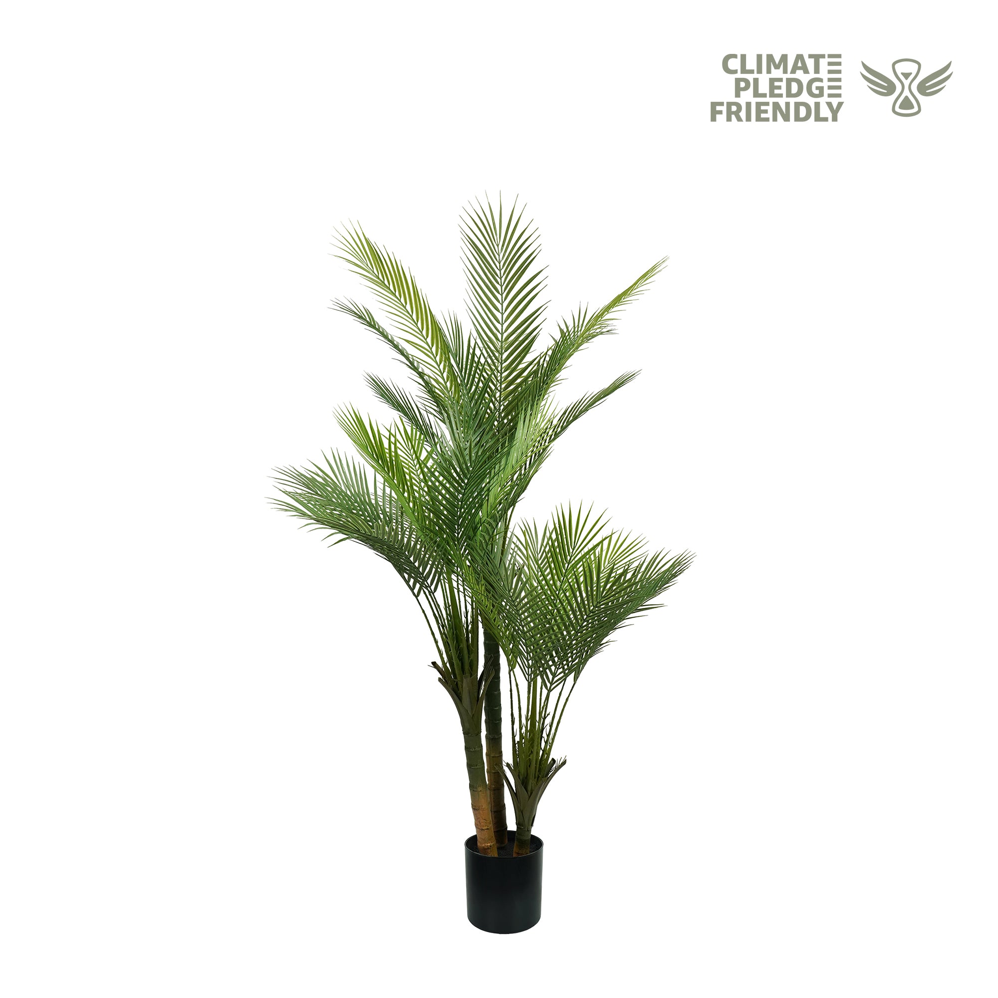 This artificial PE three-trunk palm tree features a triple-trunk design that makes it appear fuller from every angle, while its PE construction makes it more environmentally friendly.
